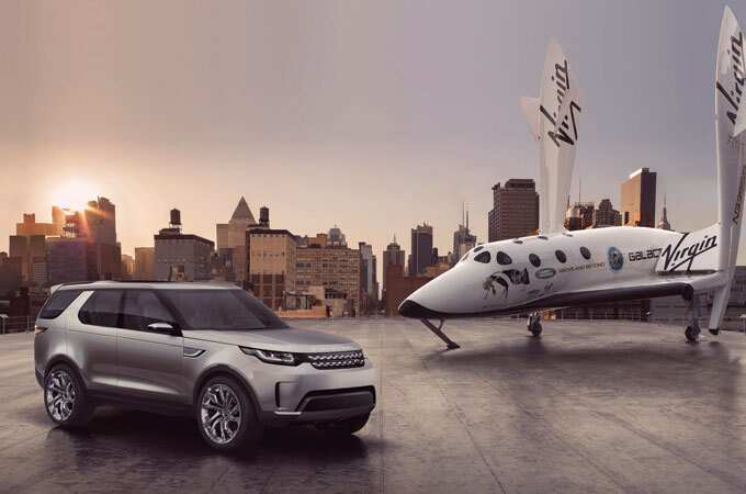 Land Rover Discovery Concept side by side with Virgin Galactic spaceline.