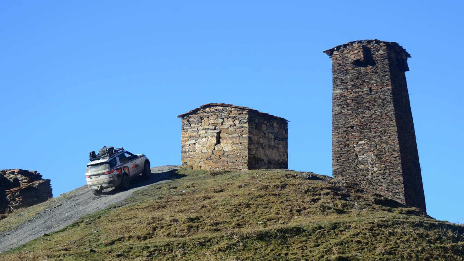Discovery driving up a hill