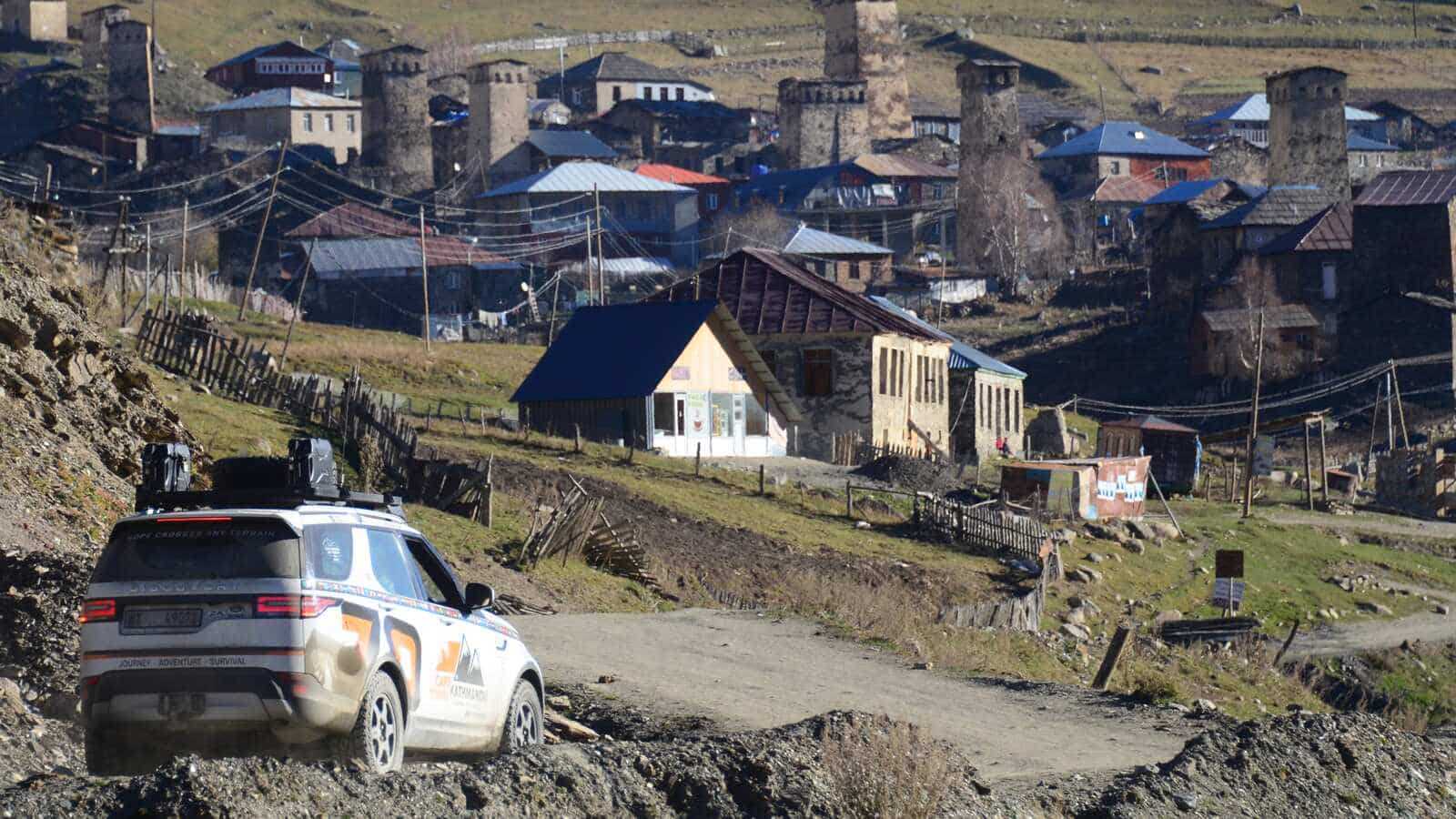 Driving towards a mountain village